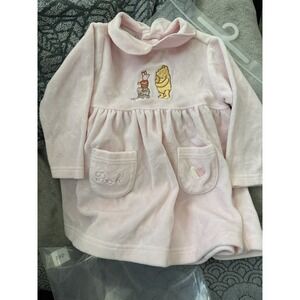 VTG Disney Store Girls Sz 12 Mos Pink Velour Pooh Embroidered Dress